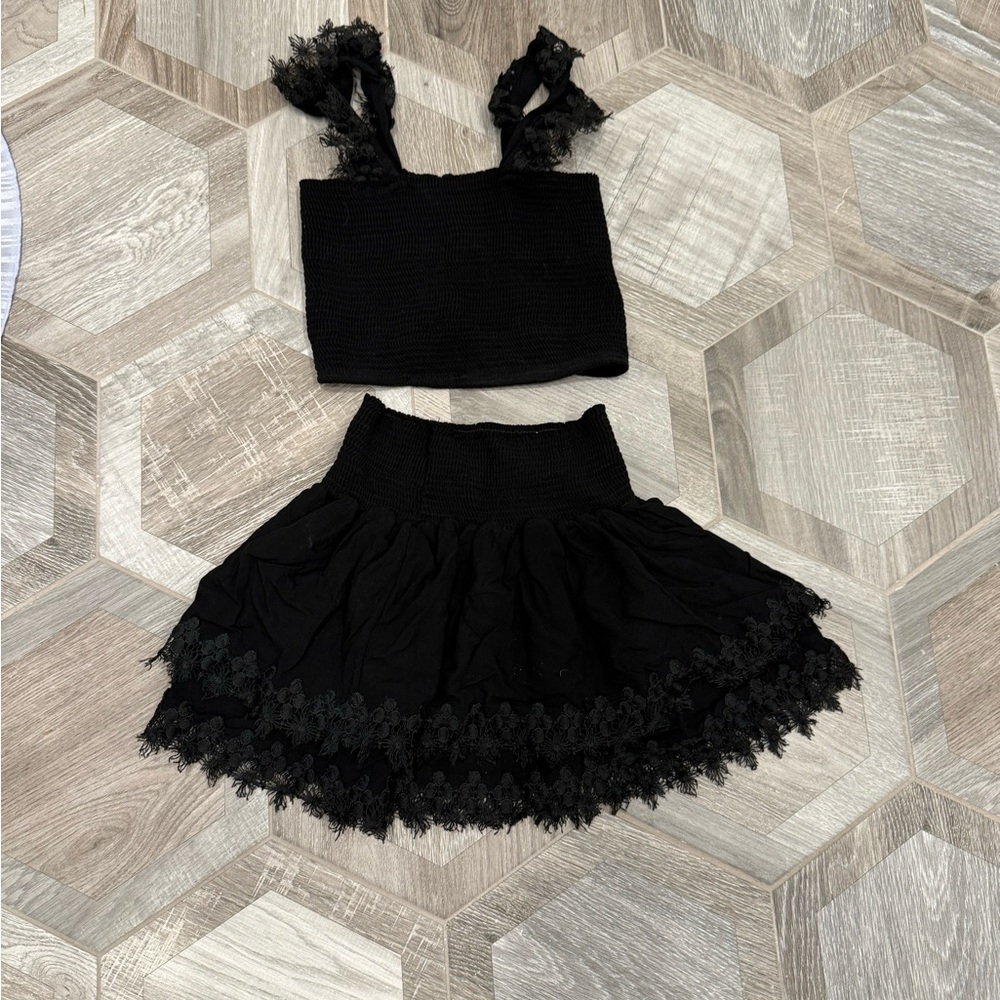 Peixoto Black Lace Detail Garment 2 piece set